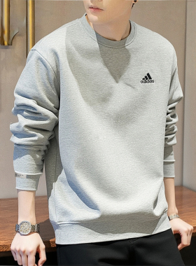 阿迪达斯灰色卫衣男秋季新款运动服宽松篮球上衣套头衫保暖打底衫