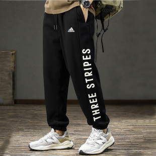 子男秋季 男字母宽松保暖束脚裤 新款 复古运动裤 篮球美式 阿迪达斯裤