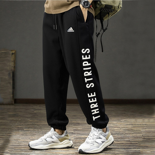 阿迪达斯裤子男秋季新款篮球美式复古运动裤男字母宽松保暖束脚裤