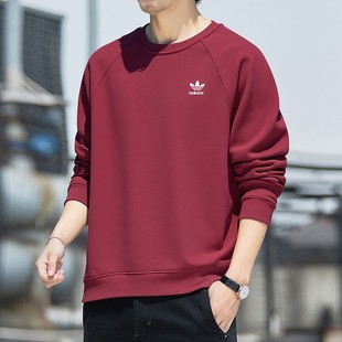 阿迪达斯卫衣男士春季新款棉质透气上衣红色套头衫宽松休闲长袖男