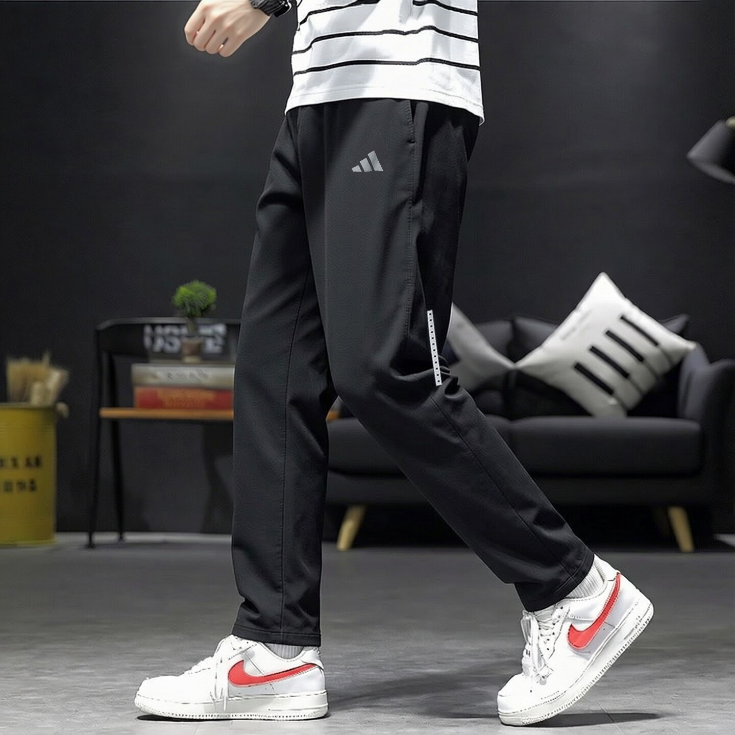 阿迪达斯薄款裤子男夏季新款透气速干梭织宽松运动裤冰丝直筒裤男