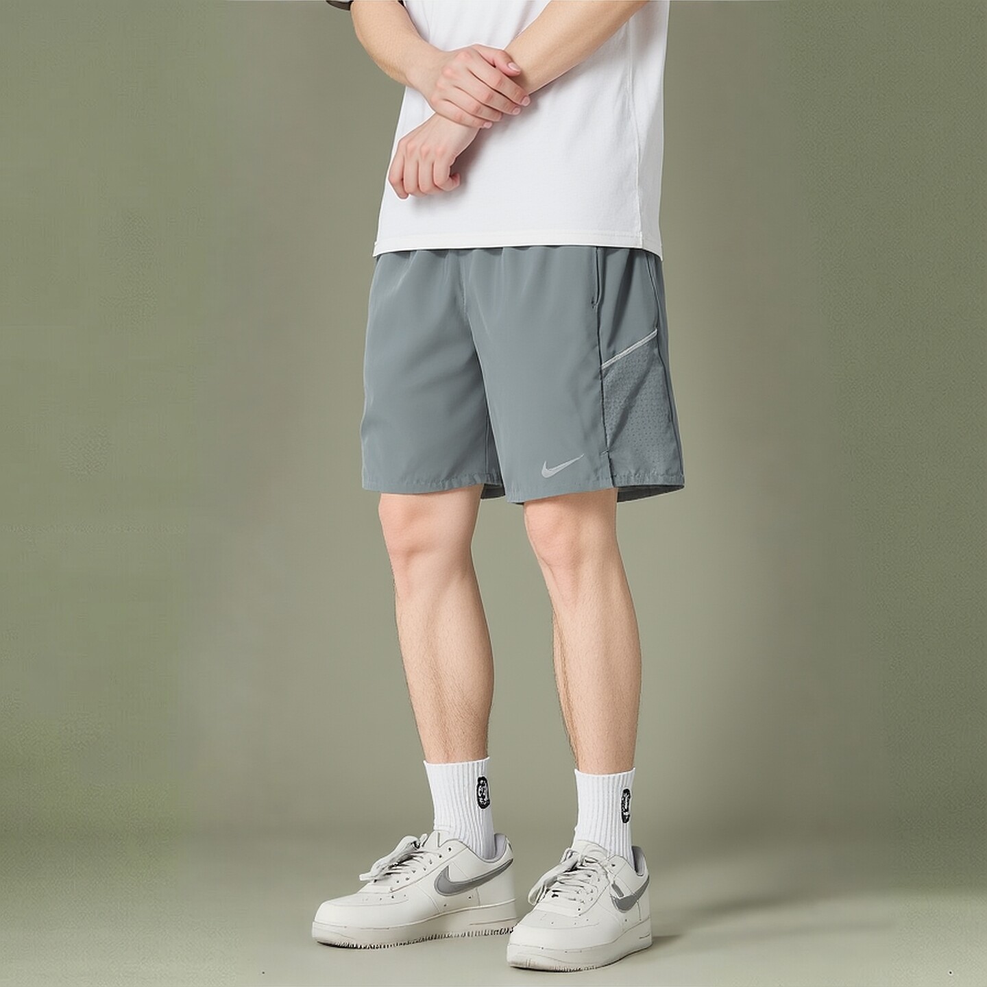 Nike耐克灰色裤子正品冰丝短裤速干跑步运动裤健身五分裤薄训练裤