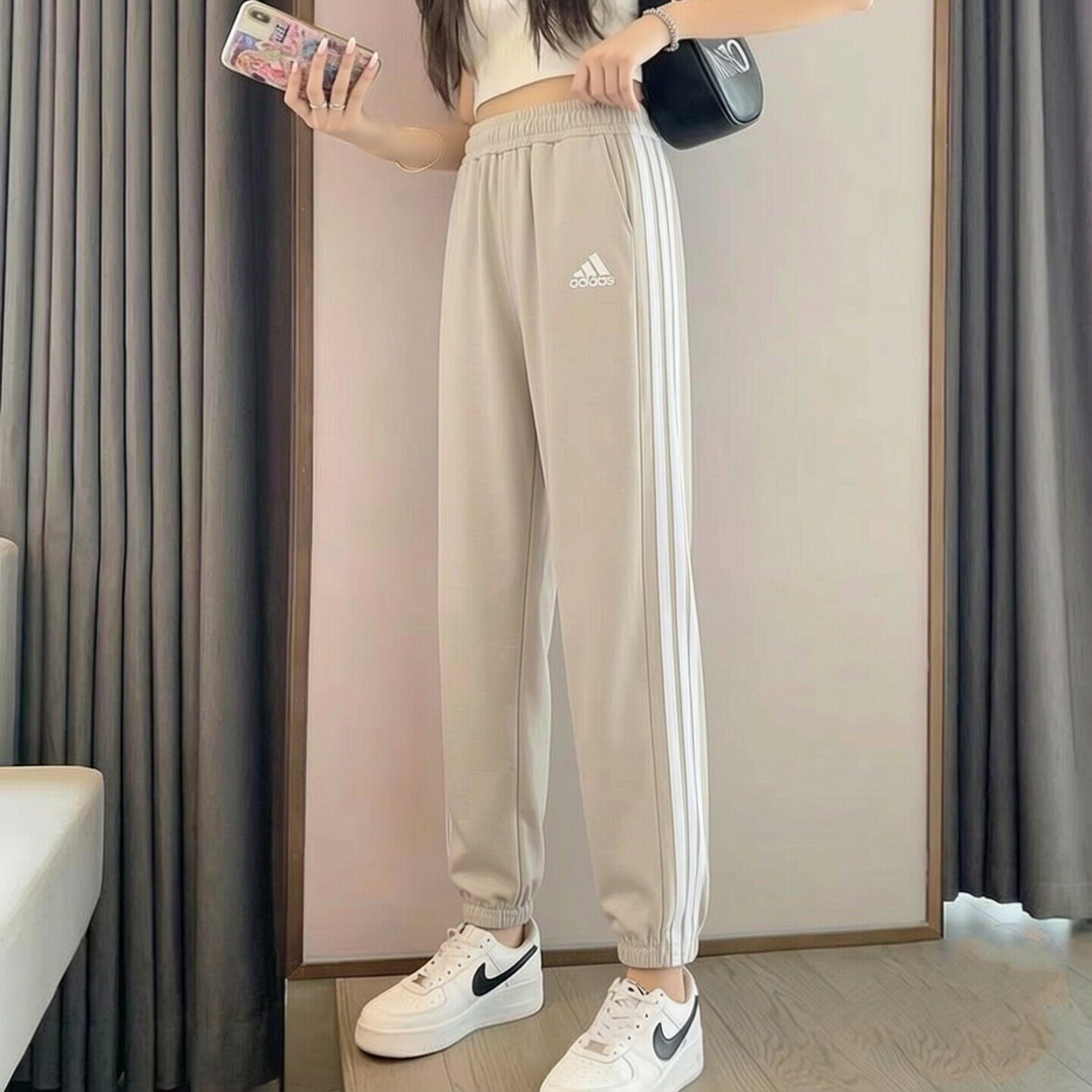 阿迪达斯正品新款春季女子梭织速干户外运动束脚裤透气休闲长裤