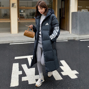 阿迪达斯长款羽绒服女冬季新款韩版加厚过膝外套600蓬防风面包服