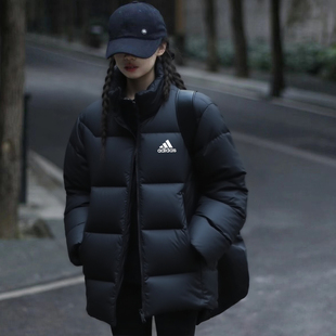 面包服 宽松户外立领加厚外套韩版 阿迪达斯黑色羽绒服女冬季 新款