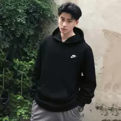 Fleece-Lined and Thickened Hooded Sweatshirt Nike Genuine Men's Jacket Sportswear Pullover Knit Training Top