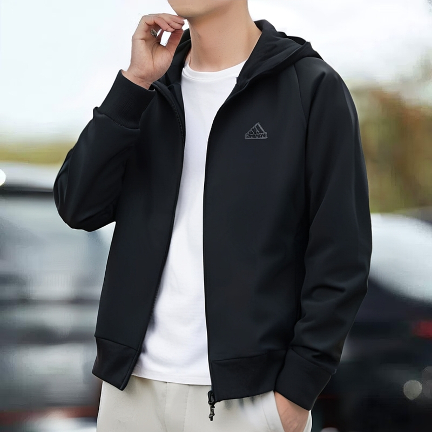 阿迪达斯棉质卫衣宽松春秋休闲运动外套新款连帽拉链针织户外开衫