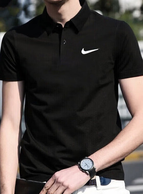 黑色速干polo衫耐克商务男装翻领宽松休闲透气短袖运动T恤DH0858