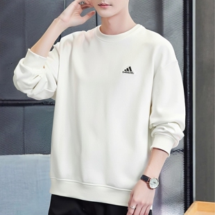 阿迪达斯白色卫衣男装秋季新款针织加厚纯棉休闲运动套头衫外套
