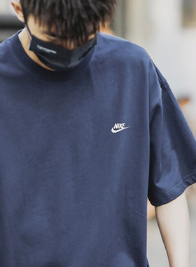 Nike耐克纯棉藏蓝色短袖男士正品夏季新款上衣跑步透气运动T恤潮
