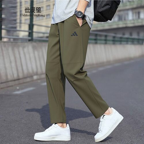 阿迪达斯速干运动裤男夏季薄款宽松直筒休闲裤子跑步健身九分裤