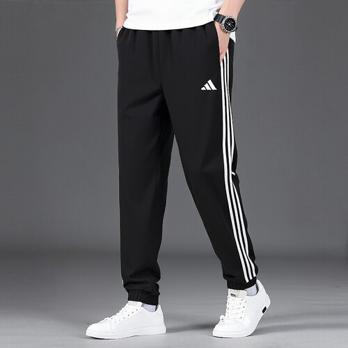 阿迪达斯裤子男运动裤男冰丝裤三条纹速干运动裤收口束脚休闲裤
