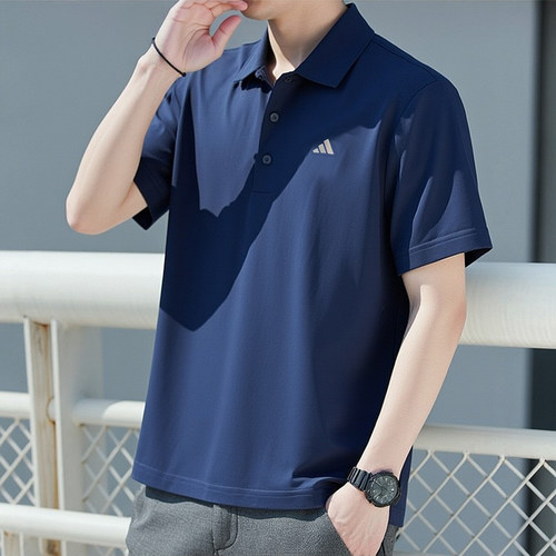 阿迪达斯短袖男polo衫夏季新款蓝色翻领上衣宽松冰丝速干运动T恤