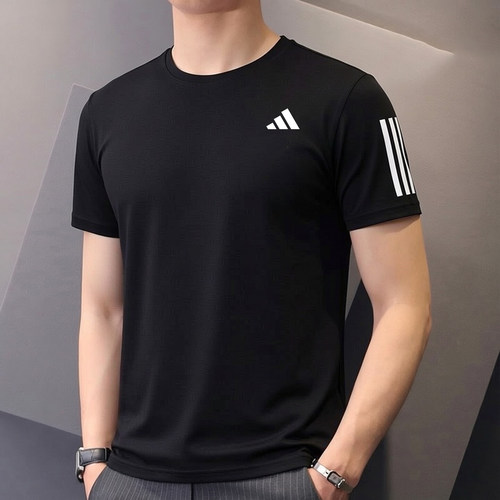 阿迪达斯男黑色运动短袖跑步反光训练运动服男士速干透气T恤薄款