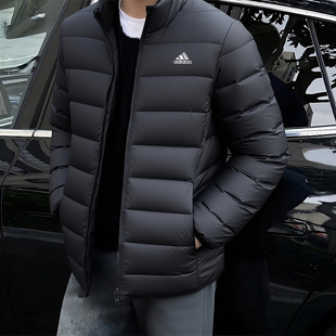 阿迪达斯轻薄羽绒服男冬季新款排骨立领鸭绒衣保暖内胆夹克外套男