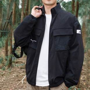 阿迪达斯立领外套男春季新款梭织薄款运动服黑色户外防风衣IP4987