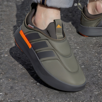 阿迪达斯男女鞋冬季新款美式绿色面包鞋低帮套脚一脚蹬棉鞋IF4228
