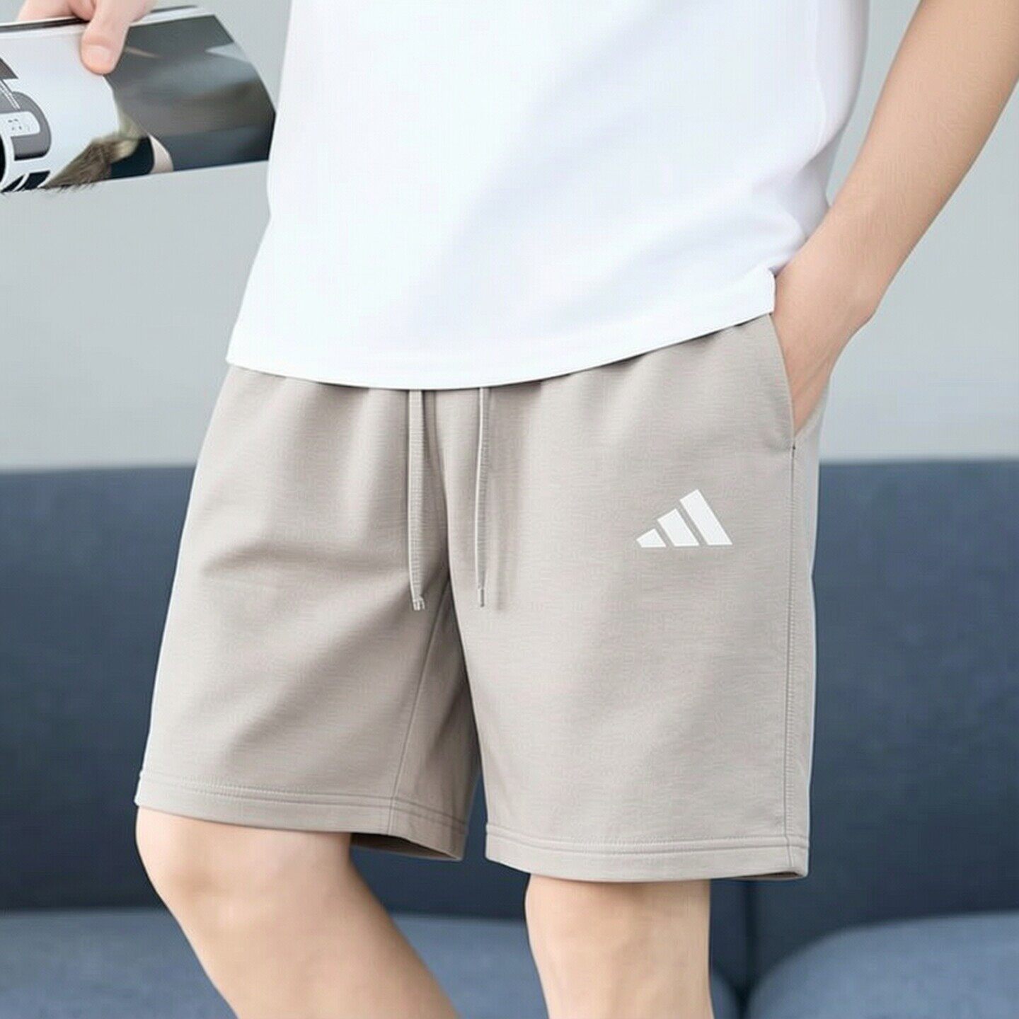 阿迪达斯短裤男夏季新款正品男士针织休闲五分裤灰色运动裤男款裤图片