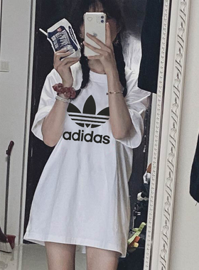 阿迪达斯短袖男女情侣装2025夏季款三叶草宽松纯棉白T恤潮H06644