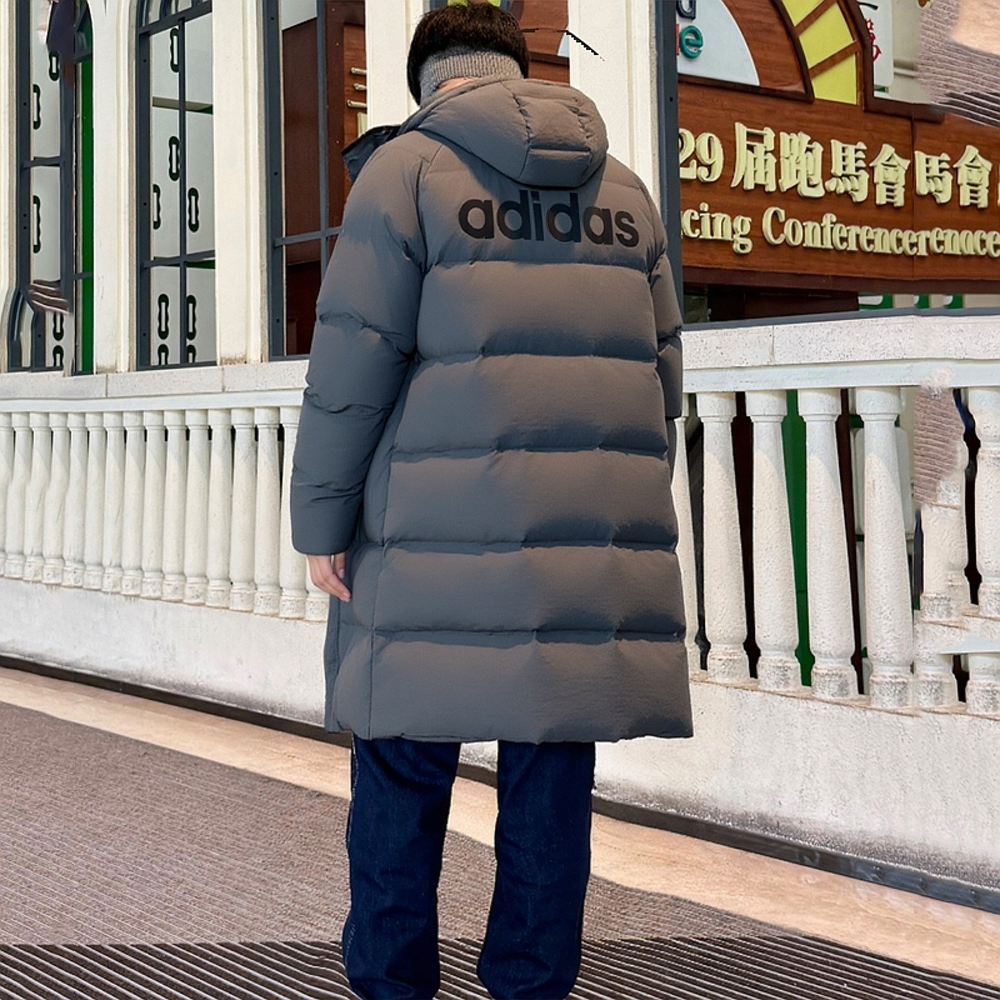 阿迪达斯羽绒服男冬季新款连帽保暖中长款大衣拒水鸭绒加厚外套男