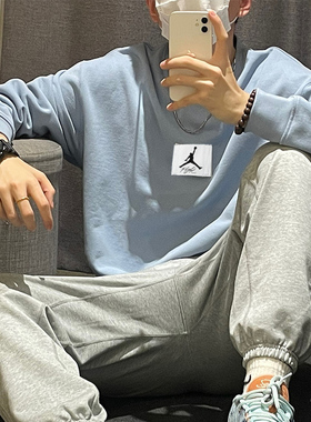 Jordan圆领卫衣蓝色男女装保暖防风宽松篮球训练运动套头衫FB6935