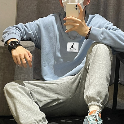Jordan圆领卫衣蓝色男女装保暖防风宽松篮球训练运动套头衫FB6935