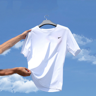 Nike耐克正品防晒速干短袖男士冰丝跑步运动半袖新款白色透气T恤