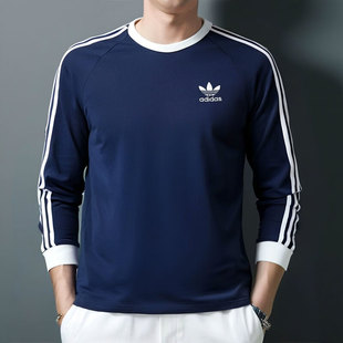 阿迪达斯三叶草纯棉长袖t恤男秋季新款男款打底衫男士薄款上衣