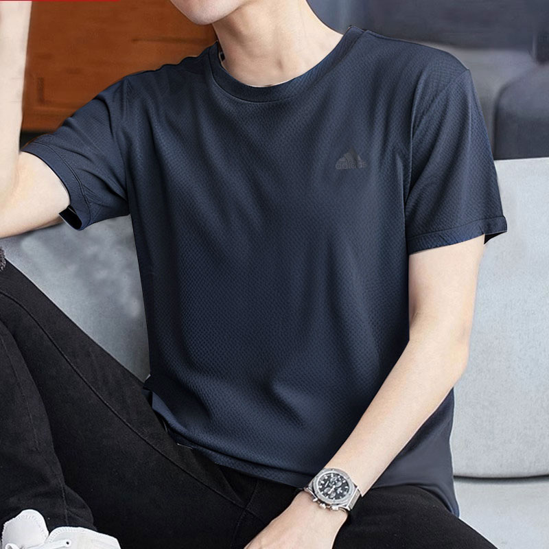 阿迪达斯短袖男夏季新款冰丝凉感健身藏青运动半袖速干T恤HT9054