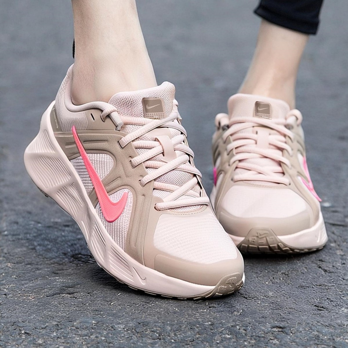 粉色女鞋Nike耐克鞋子正品大童鞋透气网面鞋轻便运动鞋厚底跑步鞋