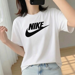 Nike耐克纯棉运动T恤圆领女士短袖新款休闲上衣白色健身训练服潮