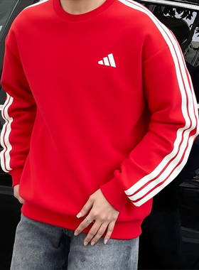 阿迪达斯卫衣男2026新年款宽松打底衫复古三条杠运动服上衣KR2516