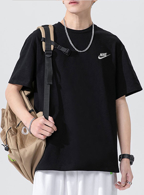 耐克男装短袖纯色纯棉黑色透气训练透气宽松篮球服运动T恤FV0376
