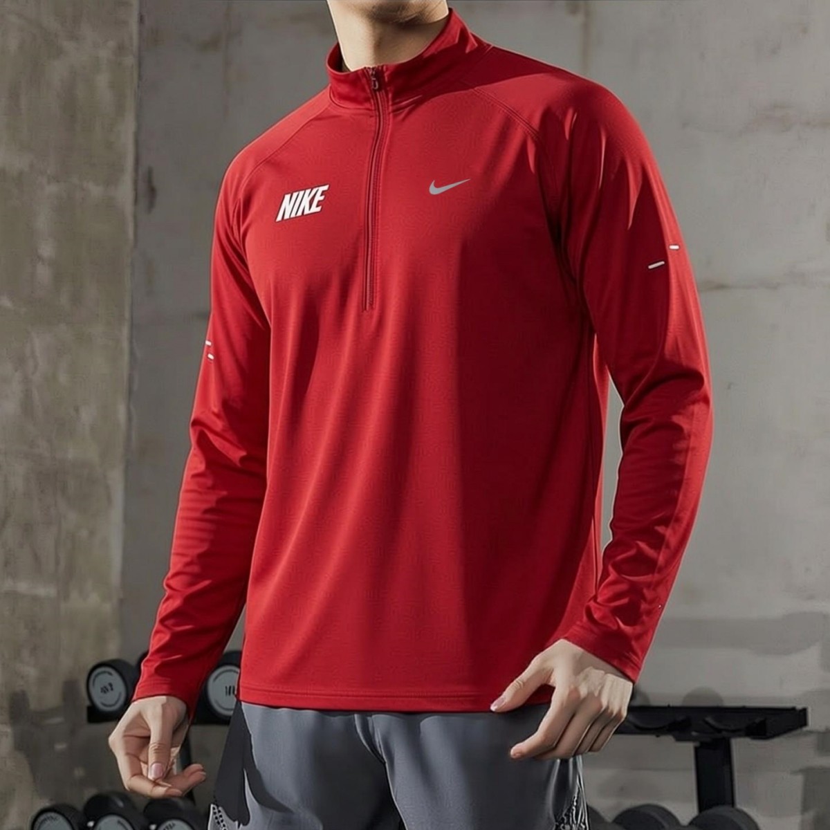 Nike耐克新款健身长袖男子速干T恤薄防晒服半拉链红色上衣IQ3818,运动服/休闲服装,运动T恤,淘宝优惠券,粉丝福利购,淘宝优惠卷