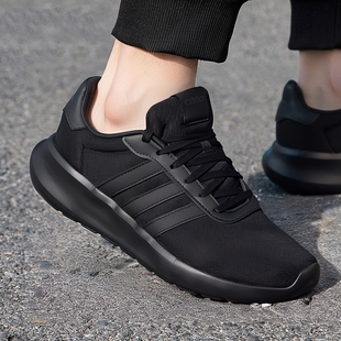 阿迪达斯黑色男鞋新款运动鞋舒适轻便健步鞋低帮休闲鞋缓震跑步鞋