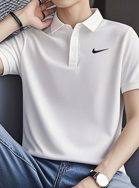 Nike耐克正品白色POLO衫速干冰丝短袖男子翻领T恤夏季新款运动装