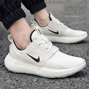 白色男鞋耐克跑步鞋2026新款轻便一脚蹬透气缓震网面男休闲运动鞋