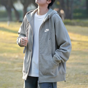 灰色外套耐克正品男装夹克运动开衫连帽衫Nike保暖防风服上衣卫衣