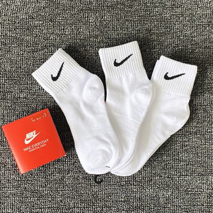 白色中筒袜男女棉袜休闲袜软底透气运动袜跑步训练袜 Nike耐克正品