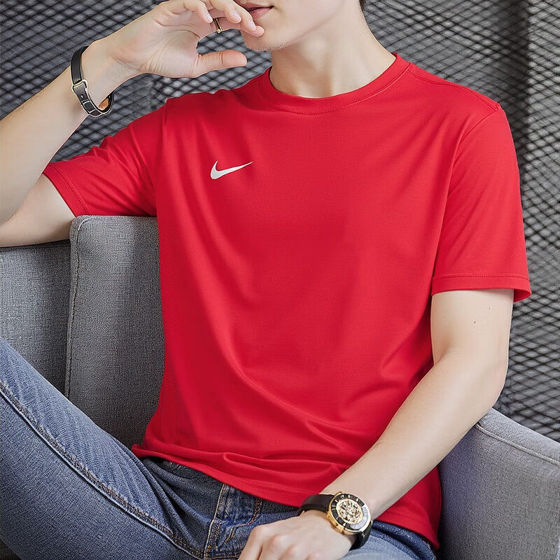 红色速干短袖Nike耐克夏季新款运动T恤男薄款上衣正品冰丝训练服
