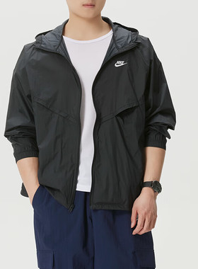 Nike耐克2026年新款男士连帽拉链运动外套休闲透气防晒夹克黑色