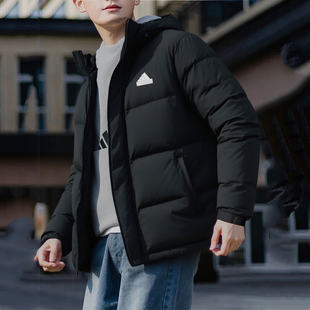阿迪达斯拒水羽绒服男冬季新款户外保暖加厚外套鸭绒黑色面包服男