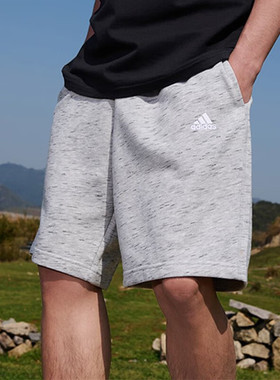阿迪达斯针织短裤男夏季新款休闲篮球运动裤灰色沙滩五分裤HE1803