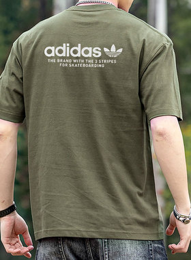 阿迪达斯三叶草短袖男夏季新款美式绿色半袖复古休闲宽松纯棉T恤