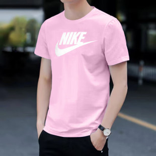 休闲上衣圆领运动半袖 夏季 Nike耐克男女粉色T恤正品 纯棉短袖 新款