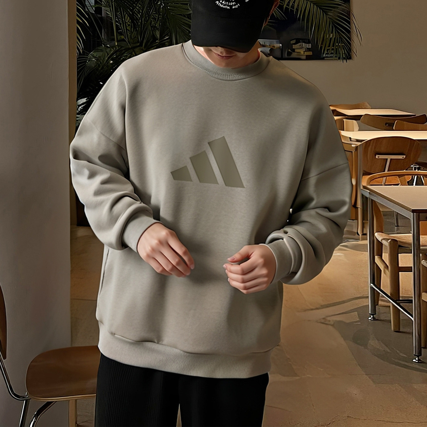 阿迪达斯卫衣男秋季新款绿色宽松套头衫男美式篮球加厚上衣运动服