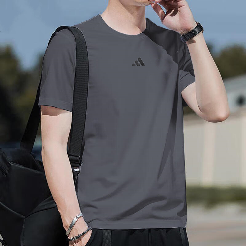 阿迪达斯灰色T恤男装夏季新款运动服速干透气跑步训练健身短袖