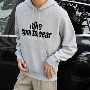 灰色连帽卫衣Nike耐克加绒外套冬季新款男士上衣厚款运动服HJ2160