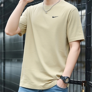男士 五分袖 纯棉运动T恤正品 新款 圆领上衣夏季 Nike耐克卡其色短袖
