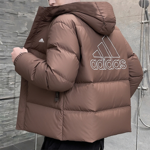 阿迪达斯棕色羽绒服男冬季新款加厚外套美式拒水抗寒防风面包服